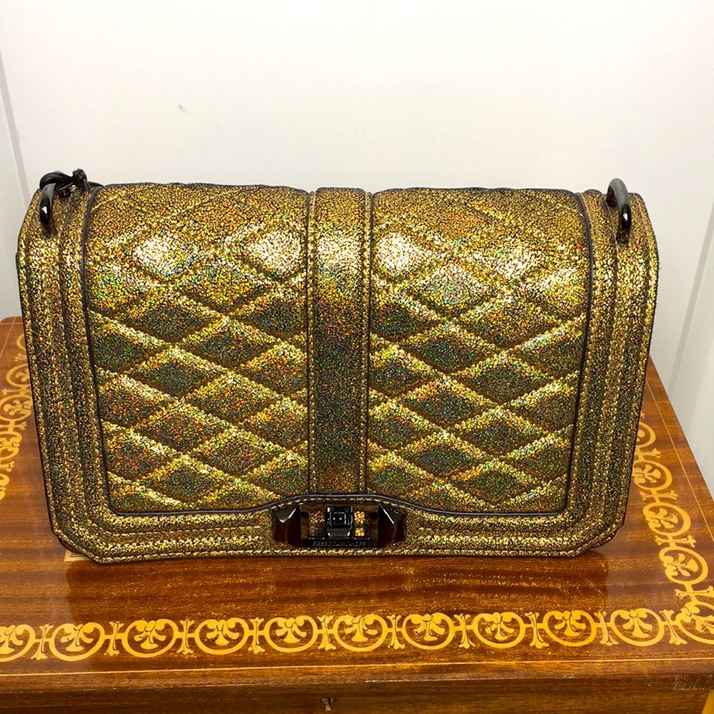NWT Rebecca Minkoff Leather Gold Metallic  Crossbody $295